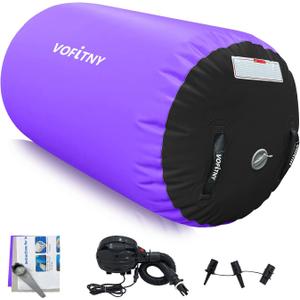 VOFiTNY Inflatable Gymnastics Air mat Tumbling Track with Air Barrel Octagon Mat with Pump for Home/Gym (4'L x 2.5'D, Black/Purple)