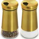 Stainless Steel Salt and Pepper Shakers,Salt Shaker Clear Bottom Jar Bottle Container with Stainless Steel Top,with Adjustable Pouring Hole for Kitchen, Cooking Table, Camp (Copper plating Double)