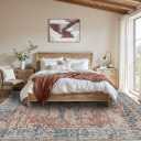 Rugxara 8x10 Area Rugs for Living Room Bedroom, Large Washable Rug, Coral Vintage Retro Boho Rug, Non Slip & Low Pile Faux Wool Thin Carpet for Indoor Dining Room, Kids Room(Coral Blue 8x10ft)