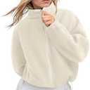 LASLULU Womens Fleece Jackets Full Zip Faux Fur Sherpa Jackets 2025 Fashion Trendy Fall Winter Jacket Warm Coats Outerwear M