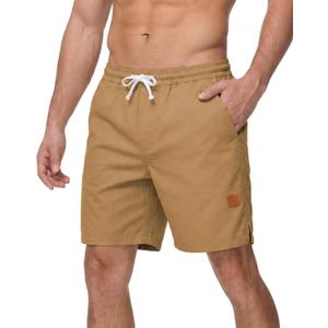 BUXKR Men's Lightweight Athletic Shorts Loose Fit Workout Shorts with Pockets for Gym Training and Sports, Quick-Dry Summer (Brown, XL)