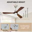 Obabala 52 Inch Ceiling Fans with Lights and Remote Control-Outdoor Ceiling Fan Walnut Wood 3 Blade for Bedroom Living Room Indoor Farmhouse Patio, Reversible Noiseless DC Motor