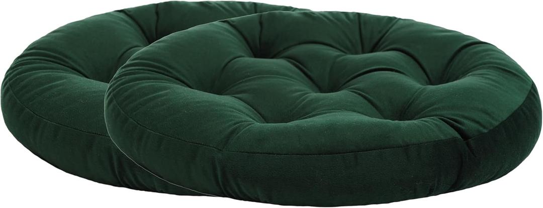 2-Pack Outdoor/Indoor Wicker Patio Seat Cushion Pad, Water Repellent, 18.5-Inch, Dining Chair Cushion, Set of 2 (Dark Green)