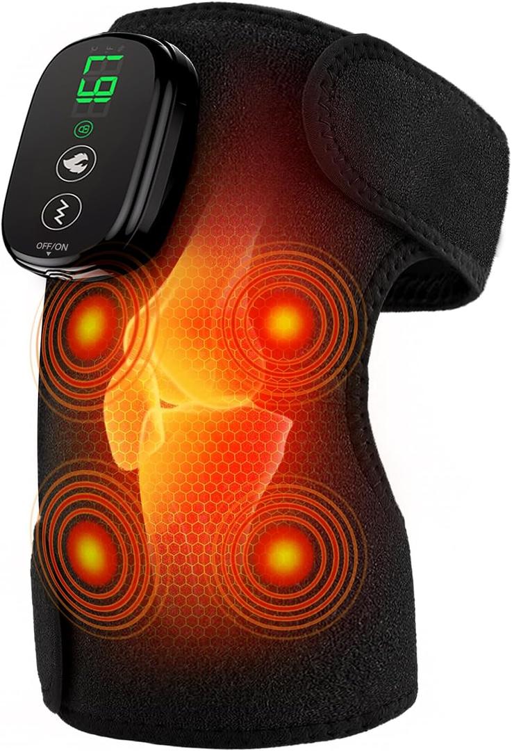 Heating Pad for Knee, Knee Massager with Heat, 3-in-1 Foot Massager with Heated for Knee/Shoulder/Elbow, 5 Heat Levels and 5 Vibration Modes, Adjustable Size, Gift for Mom/Dad
