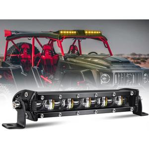 CO LIGHT Led Light Bar Single 7 inch Slim Single Row Lightbar Driving Combo Beam Off Road Fog Work Lights with Mounting Brackets & 6D Reflectors for Truck, Car, Cabin, Boat, ATV, UTV (White&Amber)