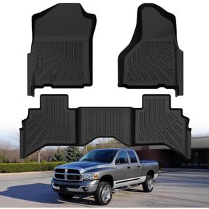 Mixsuper Floor mats fit for 2002-2008 Dodge Ram 1500 Crew Cab (Quad Cab), 2003-2009 Dodge Ram 2500/3500 Crew Cab,All Weather TPE Floor Liners Protection for 1500 Accessories,2 Row Car Mats, Black