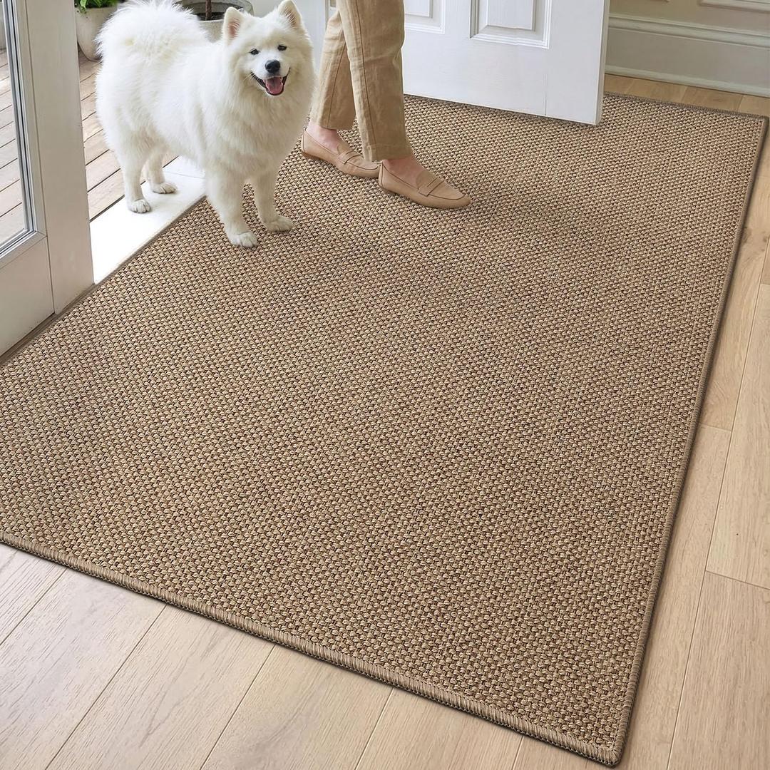 DEXI Ultra Thin Door Mat Indoor Entrance 36x56, Non Slip Rubber Backed Entryway Mats Dirt Trapper, Low Profile Front Doormat for Inside Entry, Patio, Porch, Dark Beige