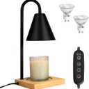 Candle Warmer Lamp, Dimmable Candle Warmer Lamp for Jar Candles, Electric Candle Warmer Lamp with Timer 2H/4H/8H Nightstand Lamp for Bedroom (2 Wax Warmer Bulbs) (Wood)