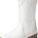 DREAM PAIRS Cowgirl Boots for Girls Boys Cowboy Boots Kids Western Embroidered Mid Calf Riding Shoes with Walking Heel Toddler/Little Kid/Big Kid (White) Size 6
