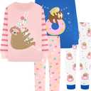 DAUGHTER QUEEN Girls 4 Pieces Cotton Pajamas Size 18 Months-12 Years, 4pcs-pink/Blue-sloth-lga25, 3T, 35 - 38