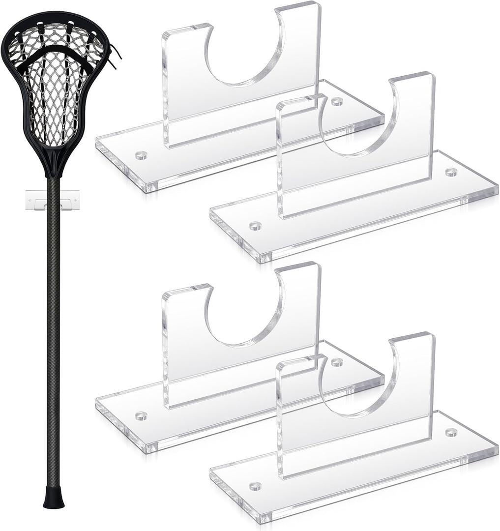 4 Pcs Acrylic Standard Size Lacrosse Stick Wall Mount Hockey Stick Wall Mount Ice Hockey Organizer Display Holder for Home Office (Clear)