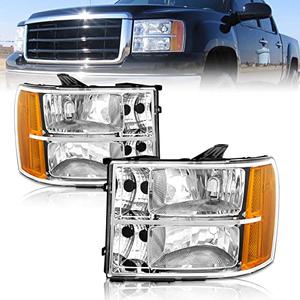 AS Headlights for 2007 2008 2009 2010 2011 2012 2013 GMC Sierra Headlights for 07-13 Sierra 1500/07 08 09 10 11 12 13 14 Sierra 2500 HD/3500 HD with Chrome Housing Amber Reflector Clear Lens Pair