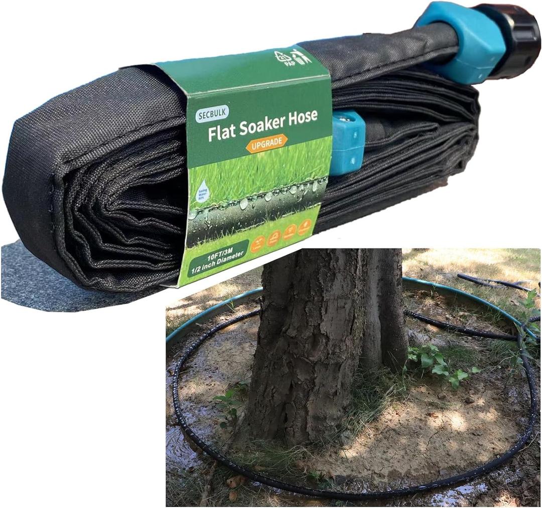 2025 Flat Soaker Hose 10 ft for Garden, 10' Linkable Drip Hose Diy Garden Irrigation System Saving 80% Water, Dual-layer Leak-free Design Water Hose with Holes