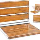 Upgraded 20" Folding Teak Shower Seat Wall Mounted- Shower Bench for Inside Shower, ADA Compliant Teak Shower Seat Wall Mounted Bench Bathroom Stool, Folding Bathtub Shower Seat for Adults Elderly (20*17*11 InchYellow-brown)