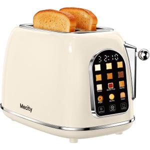 Mecity Toaster 2 Slice, Touch Screen Wide Slot Retro Toaster For Breads Bagel Muffin Waffle, House Warming Gift New Home, 120V 825W, Cream Color