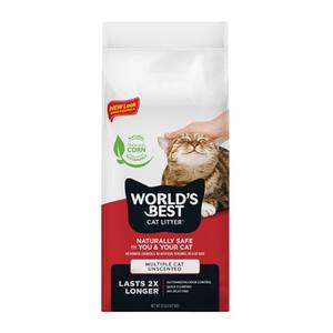 WORLD'S BEST CAT LITTER Multiple Cat Unscented, 32-Pounds - Natural Ingredients, Quick Clumping, Flushable, 99% Dust Free & Made in USA - Long-Lasting Odor Control & Easy Scooping