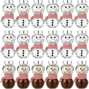 Vesici 24 Pcs Christmas Hot Chocolate Bar Supplies 1.69 oz Snowman Mini Glass Jars Small Christmas Candy Jar with Silver Lids Stickers Red Bow Plaid Ribbon for Xmas Gifts Holiday Party Favors
