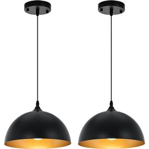 Farmhouse Pendant Lighting for Kitchen Island,Black and Gold Dome Pendant Light Fixtures, Industrial Hanging Ceiling Light for Dining Room Foyer Cafe Kitchen Sink,2 Pack, 11.8inch-Ceiling