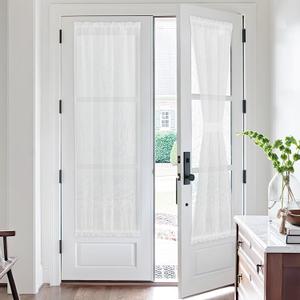 NICETOWN 2 Panels Sidelight Curtains for Front French Door, Privacy Semi Sheer Window Curtains, Rod Pocket Light Filtering Back Door Blinds with Tieback, (White, 26W X 64L)