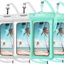 NEPHI IP68 Waterproof Phone Pouch 2 Pack-Up to 8.0"Adjustable Neck Lanyard Floating Waterproof Phone Case for iPhone,Phone Dry Bags for Vacation Beach Pool Travel Essentials (Aqua Green white 4 pack)