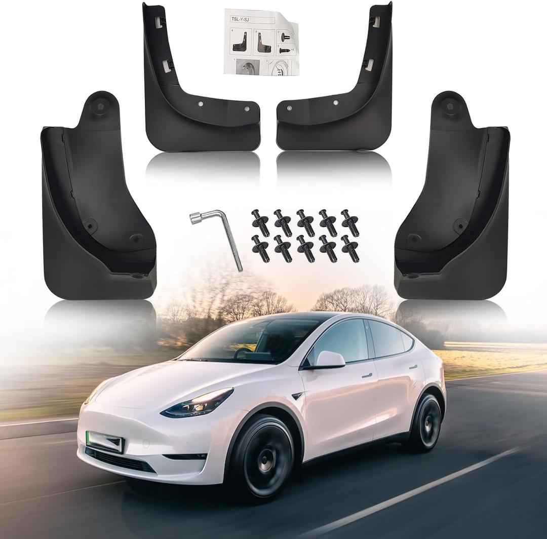 Updated Mud Flaps Compatible with Tesla Model Y 2017-2024 Mudguard No Drilling Splash Guards Tire Protector PP Material All Weather Protection Accessories, Set of 4 (For Model Y)