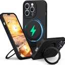 Liquid Silicone Case for iPhone 14 pro with Magnetic Ring Stand, Upgraded Camera Lens Protection, Mil-Grade Drop Shockproof, Anti-Scratch Microfiber Lining Silicone Case (Black)