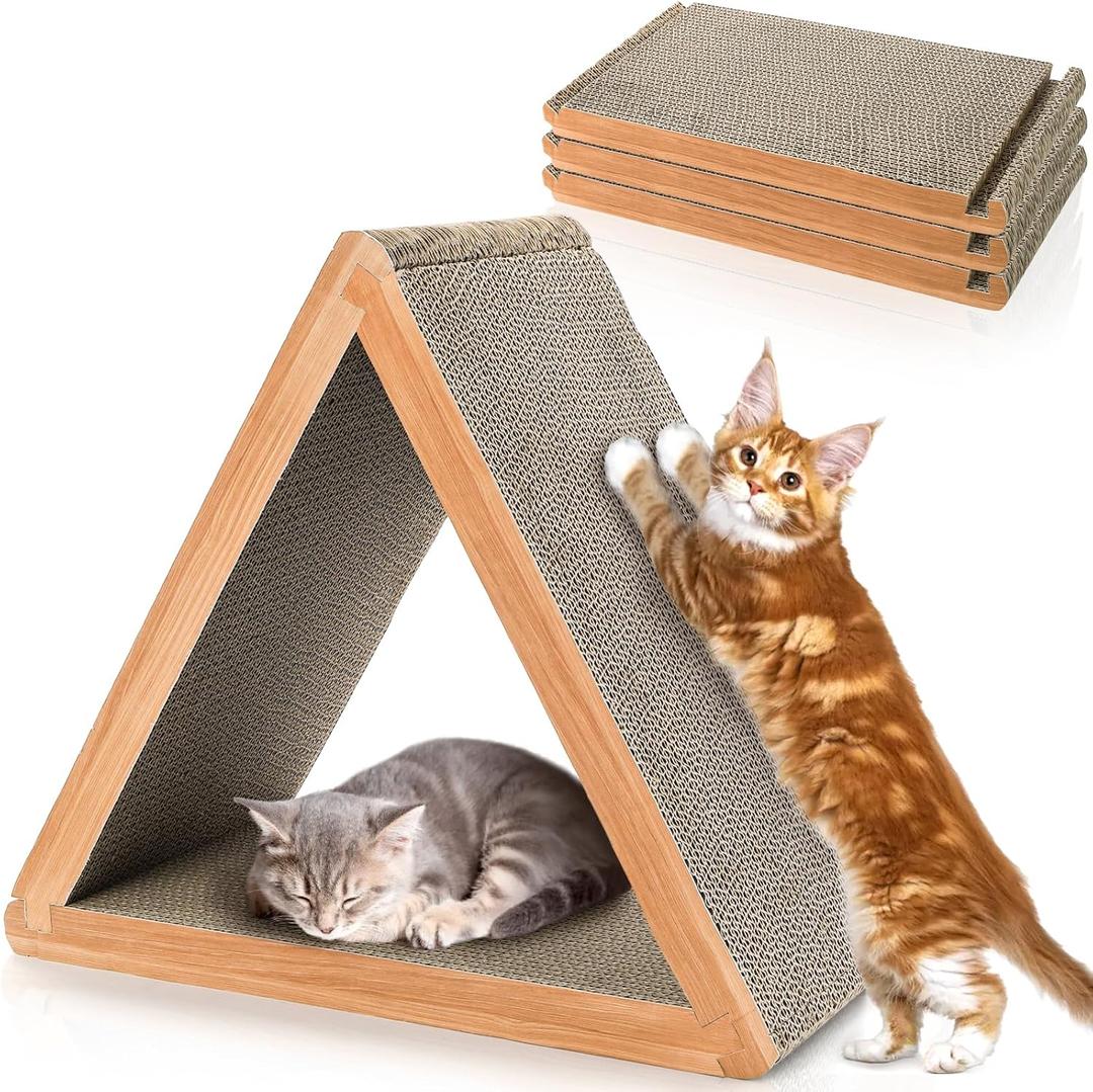 Nicunom 3-Sided Vertical Cat Scratching Post, Cat Scratcher Foldable, Triangle Cat Scratching Board, Multiple Angle Scratch Pad, 6 Usable Sides Recyclable Cat Scratcher Cardboard for Indoor Cats