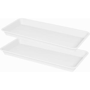 VUWEZ 2 Pack Plastic Plant Tray Saucer - Rectangular 24 inch, Indoors/Outdoors, Drip Tray for Flower Pot, Windowsill (8 X 24'', Cream White)