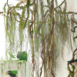 63inch Rustic Curly Artificial Weeping Willow Branches Faux Twisty Wood Curtain Tree Spooky Fall Long Vine Hanging Green Moss Twigs Garland For Wall Jungle Fireplace Halloween Patio Porch Decoration