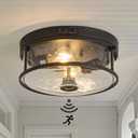 Outdoor Ceiling Light with Motion Sensor, 2-Light Flush Mount Ceiling Fixture, 3 Adjustable Lighting Modes, Flush Light Fixture for Porch, Garage, Entryway, Patio, Bulb Not Included, Matte Black