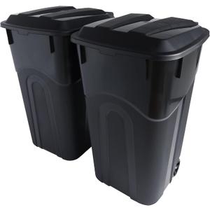 United Solutions 32 Gallon Wheeled Outdoor Garbage Can with Attached Snap Lock Lid and Heavy-Duty Handles, Black, Heavy-Duty Construction, Perfect Backyard, Deck, or Garage Trash Can, 2 Pack
