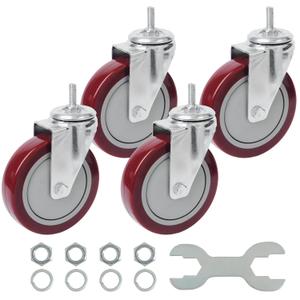 Finnhomy Swivel Caster Wheels 5 Inch Threaded Stem Casters Set of 4 Heavy Duty 3/8"-16 x 1" Anti-wear Polyurethane Industrial Castor Wheels for Cart/Furniture Load Bearing 2200 Lbs Smooth Casters Red