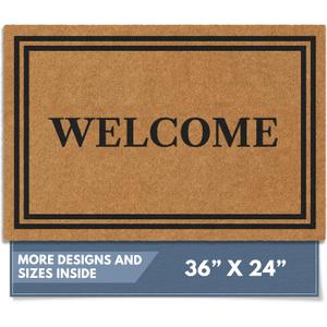 Barnyard Designs Natural Coco Coir Heavy Duty Backing Doormat - Large Cute Non-Slip Front Door Welcome Mat for Outside Entrance or Porch Entry, Brown (24x36, Welcome)