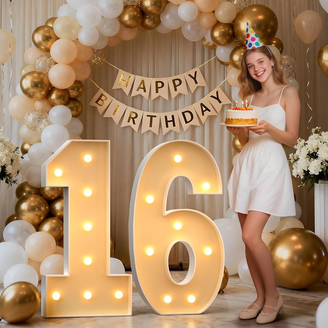 Mixifox 3FT Marquee Numbers 16 Large Light Up Numbers for 16th Birthday Decorations Big Mosaic Balloon Frame for 16 Year Old Girls Boys Birthday Party Backdrop Anniversary Decor