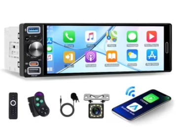 Rimoody Single Din Car Stereo with Apple Carplay Android Auto, 6.5"  Inch Touch Screen Car Radio