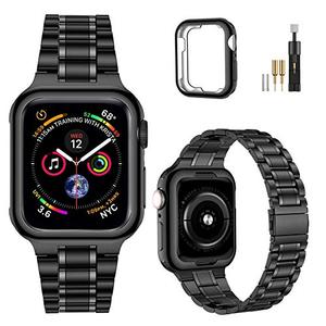 MioHHR Solid Stainless Steel Bands Compatible with Apple Watch 38mm 40mm 41mm, Metal Strap with Soft TPU Case for iWatch Bands Series 9 8 7 6 5 4 3 2 1 SE SE2 SE3 Women and Men, Black