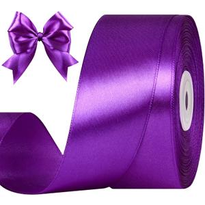1-1/2 Inches 50 Yards Purple Satin Ribbon, Solid Fabric Ribbon Roll for Flower Bouquets, Gift Wrapping, Wedding, Handmade Crafts