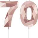 Nuanchu 70th Birthday Candles, Happy Birthday Cake Topper 3D Diamond Shape Numeral Sparkler Number Candles for Men Women Party Wedding Decoration Theme Party (Rose Gold)
