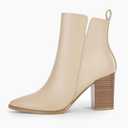 Rilista Womens V Cutout Ankle Boots Pointed Toe Chunky Block Stacked Heel Booties Side Zipper Shoes