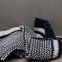 Bathroom Rugs Set 2 Piece, Extra Soft and Absorbent Fluffy Striped Chenille Bath Mat Rug Set, Non Slip Bathroom Floor Mat, Machine Washable (21" x 47" Plus 20" x 32", Navy Blue)