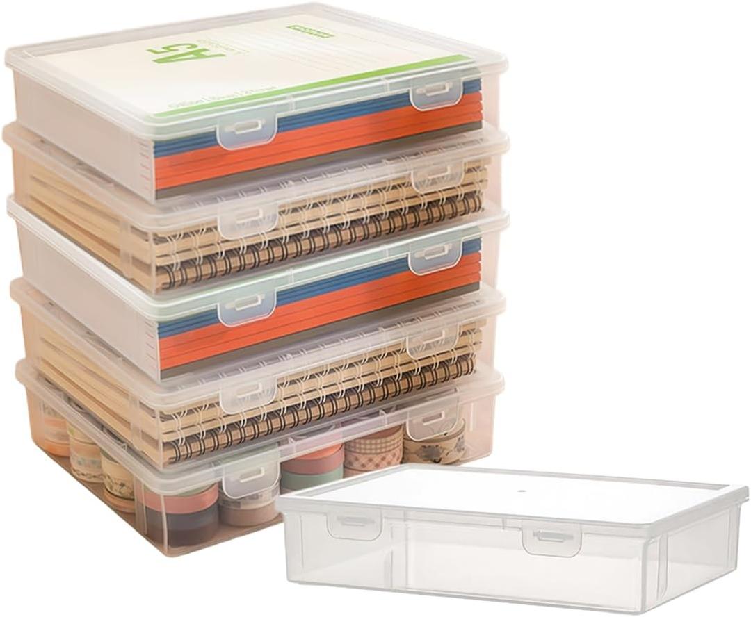 6 Pcs Clear Plastic Storage Box with Flap Lid, 9 x 6.7 x 2 Inch Art Supply Rectangular Containers Case, Multipurpose Craft Organizers for Notebooks, Beads, Pencils, Ornaments Accessories
