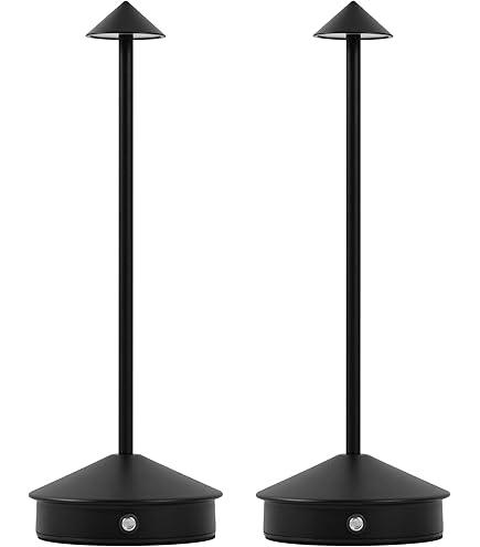 KROPTIB Cordless Table Lamps,LED Rechargeable Desk Lamp,Portable Modern USB Battery Operated Lights,Outdoor Waterproof Touch Dimmable,for Patio,Restaurant,Bar,Camping,Dining Home Set of 2 Black