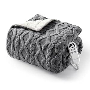 STARBEDIA Heated Blanket Electric Throw Blanket, Tufted Sherpa Heating Lap Blanket, Heated Throw Blanket with 6 Heating Levels and 4 Timer, Washable Electric Blanket ETL Certified, Grey, 50"x60"