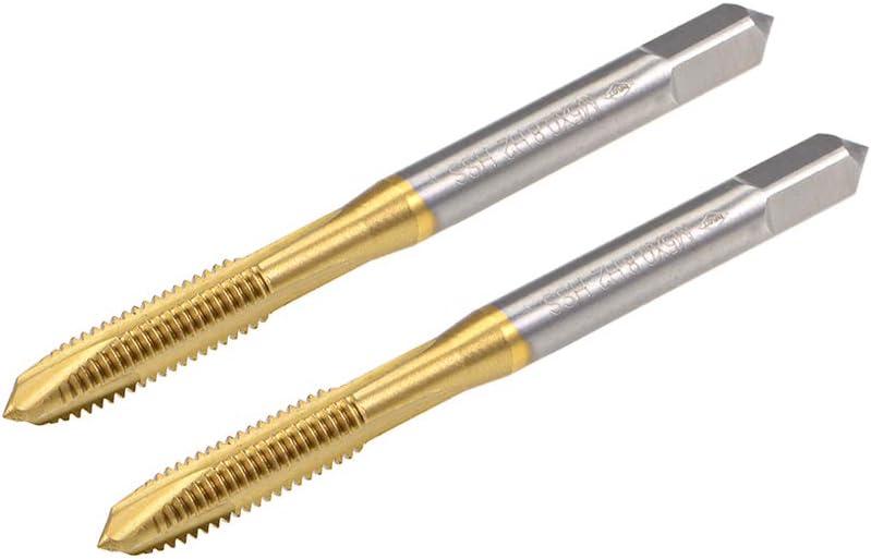 uxcell Spiral Point Plug Threading Tap M5 x 0.8 Thread, Ground Threads H2 3 Flutes, High Speed Steel HSS 6542, Titanium Coated, Metric Screw Taps Tapping Bit for Thread Repair, 2pcs
