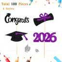 Chinco 100 Pack 2026 Graduation Cupcake Toppers Glitter Grad Cap Food Appetizer Picks Cake Caps Party Decorations Diploma Cupcake Picks for Cake Class of 2026 Graduation Party(Black and Purple)