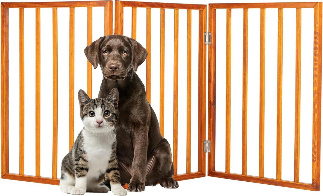 Pet Gate - 3-Panel Indoor Foldable Dog Fence for Stairs or Doorways - 54x24-Inch Retractable Wood Freestanding Dog Gates by PETMAKER (Mahogany