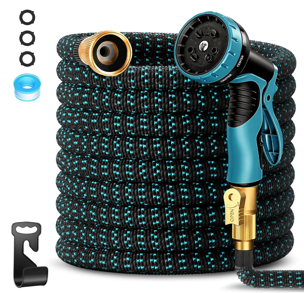 100 ft Expandable Garden Hose-2026 Upgraded Expanding Water Hose with 10 Function Nozzle, 3/4" Solid Brass Fittings, 5-Layer Latex Core, No-Kink Flexible Retractable Hose for Patio, RV, Car Washing