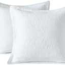 WINLIFE 100% Cotton Quilted Euro Sham Covers, 4  Pack Cotton 26'' x 26'' Pillow Covers, Soft and Breathable Euro Shams, Square Pillow Shams, White