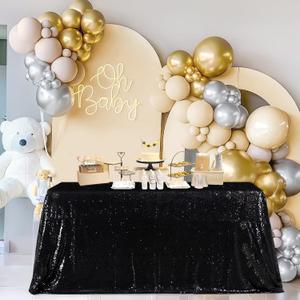 Fanqisi 50x102 Inch Black Sequin Tablecloth Sparkly Table Overlays Cloth for Birthday Halloween Party Graduation Wedding Kitchen Dinner Table Decorations