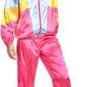 80s Track Suit for Women, 2 Piece Color Block Sweatsuits Neon Outfit Retro Sweatsuits for Themed Party (Small)